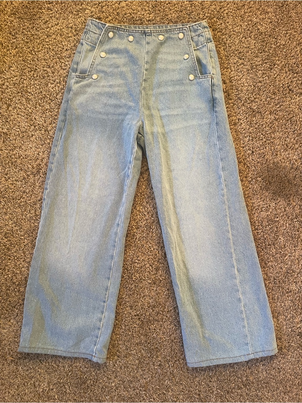 Zara Light Blue Bow Fit Jeans with Pearl Snaps | Size 2